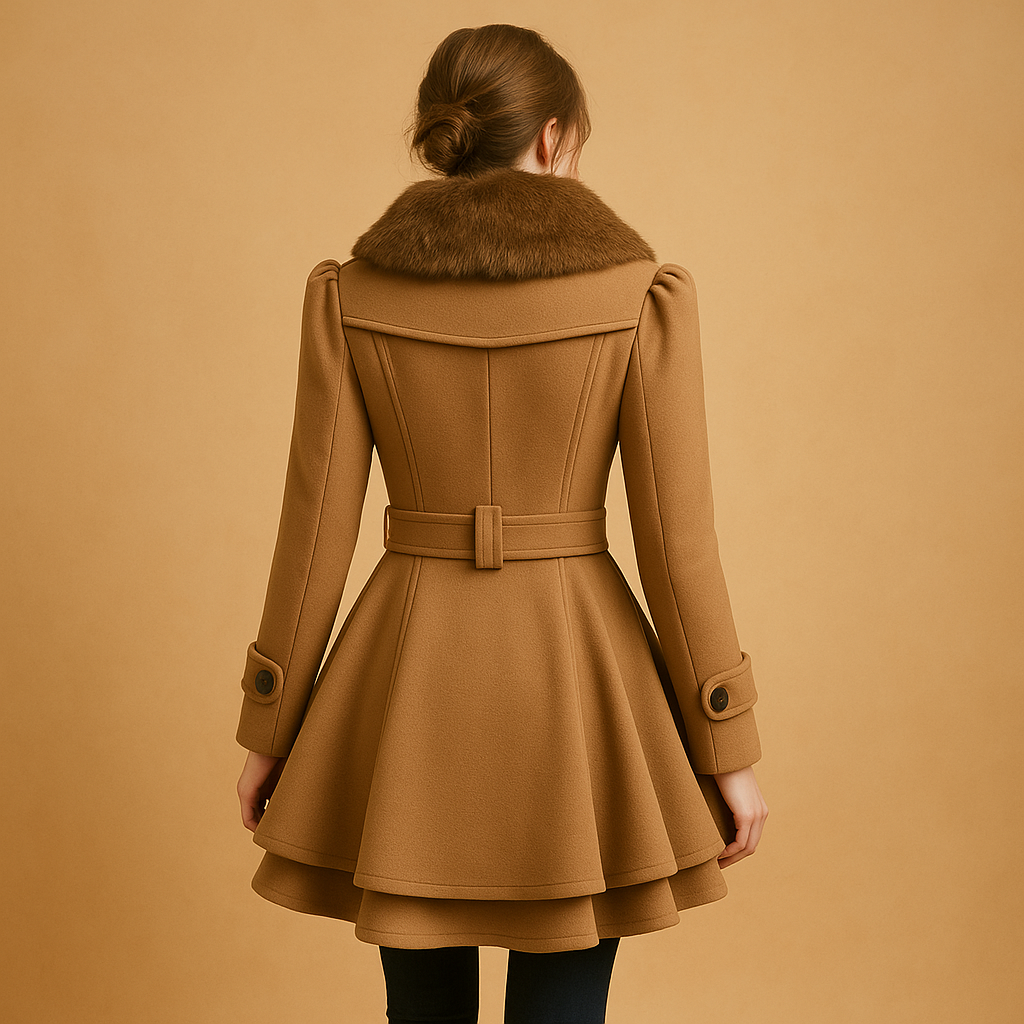 Long winter coat with faux fur collar for women | Clara