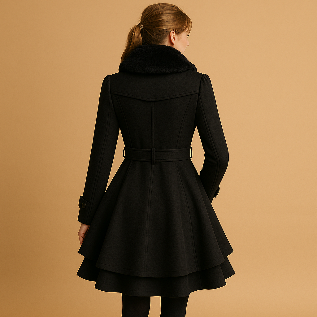 Long winter coat with faux fur collar for women | Clara