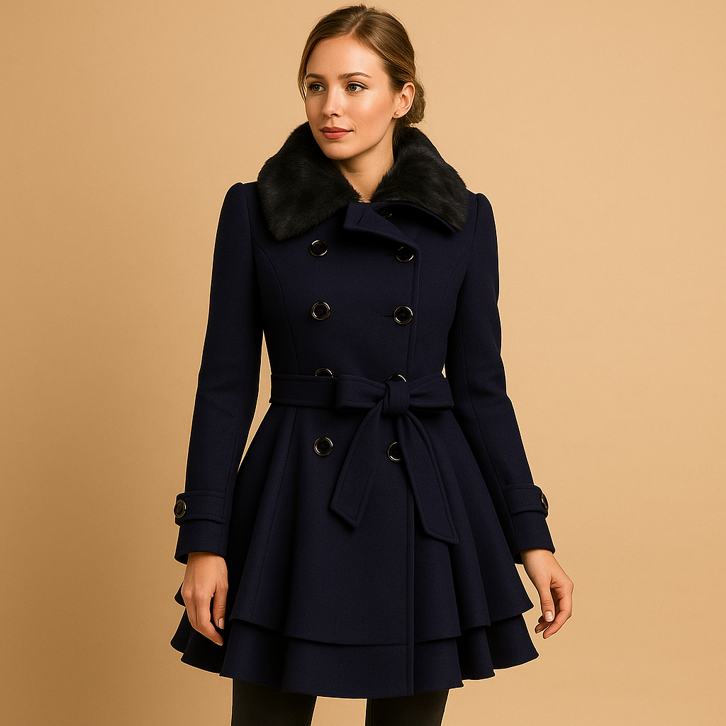 Long winter coat with faux fur collar for women | Clara