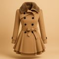 Long winter coat with faux fur collar for women | Elara