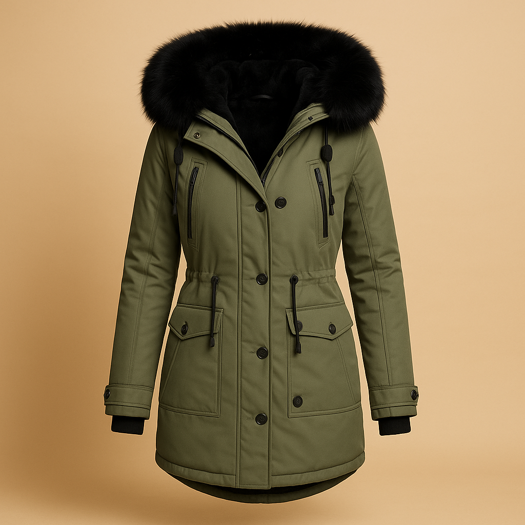 Long winter coat with hood for women | Amelia