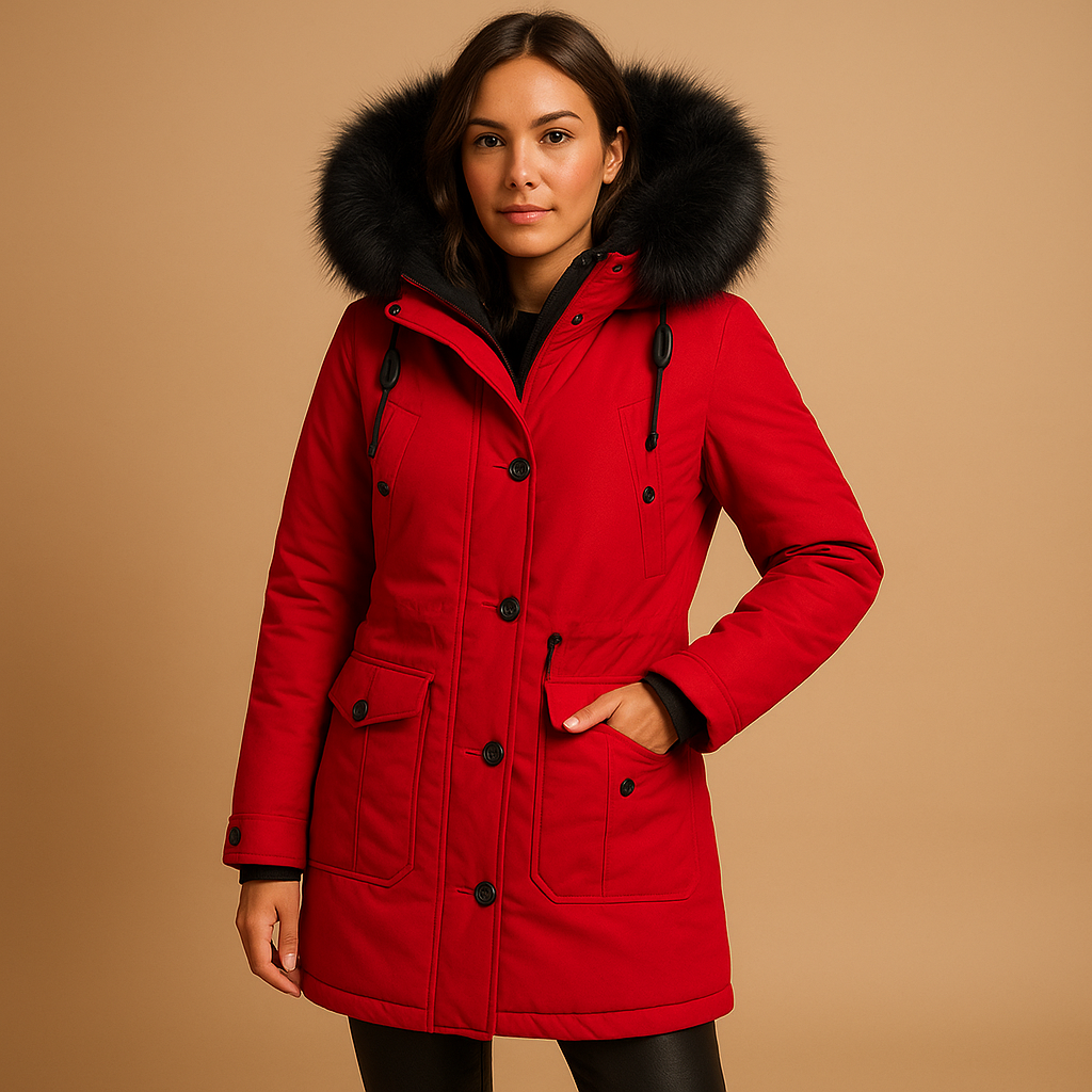 Long winter coat with hood for women | Amelia
