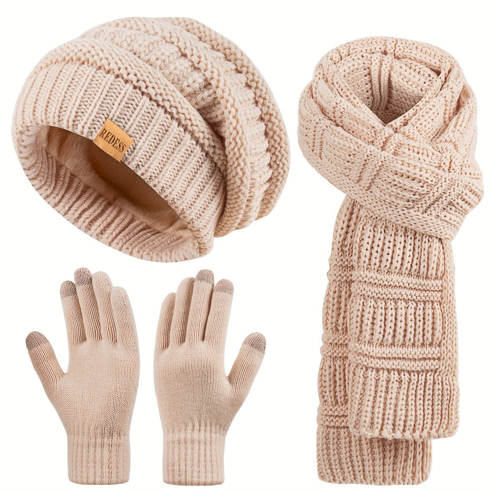 Scarf for Women – Winter Set 3-in-1 Women Hat Long Scarf Touchscreen Gloves Soft Warm Cold Weather Accessories