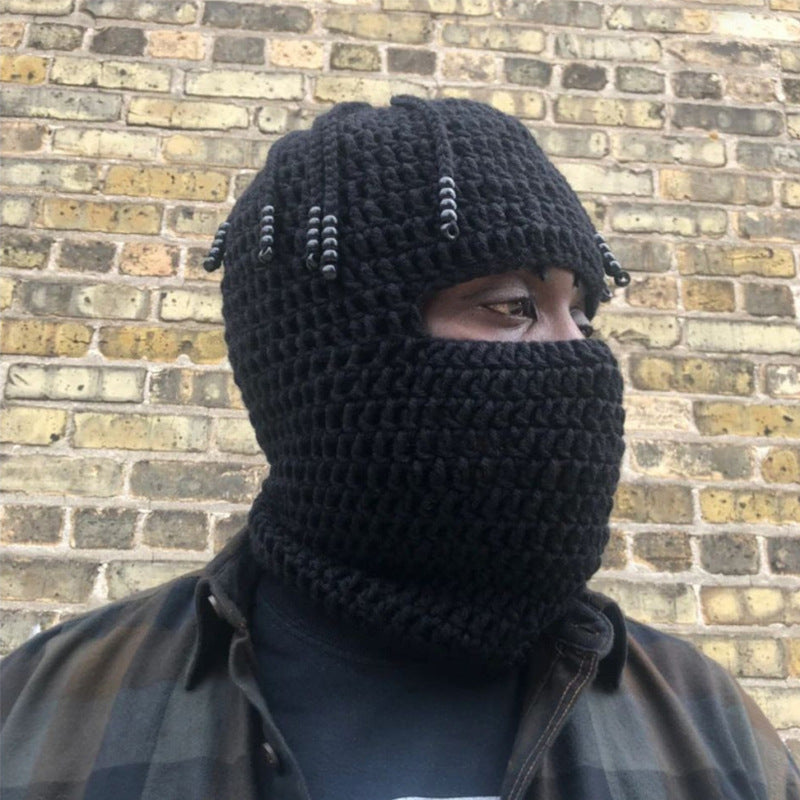 Unisex Knitted Beanie with Integrated Face Mask, Autumn Winter Ear-Warming Cap