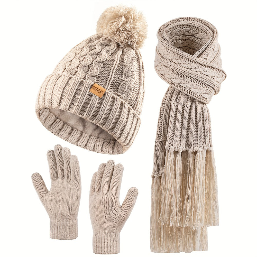 Winter Accessories Set – Winter Hat Scarf Gloves Set for Women 3 Piece Warm Suede Touch Coordinated Cold