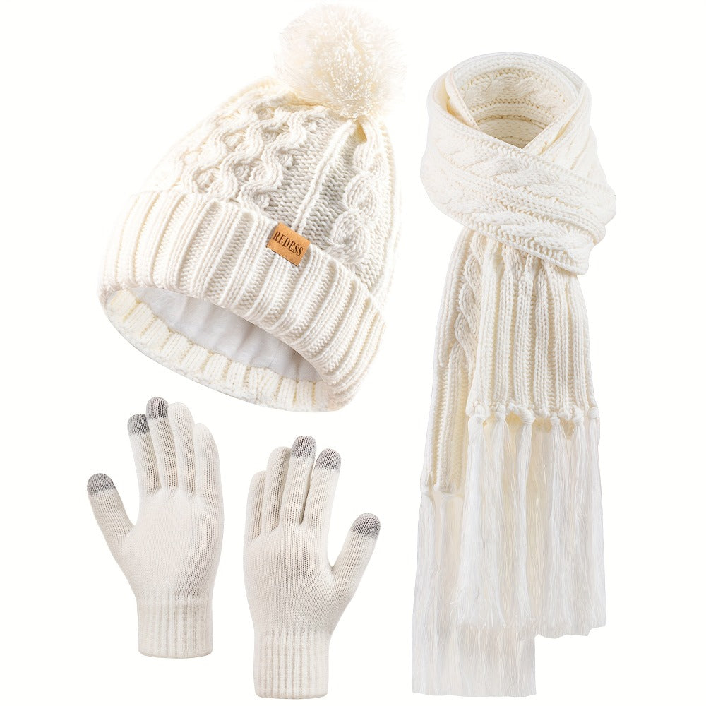 Winter Accessories Set – Winter Hat Scarf Gloves Set for Women 3 Piece Warm Suede Touch Coordinated Cold