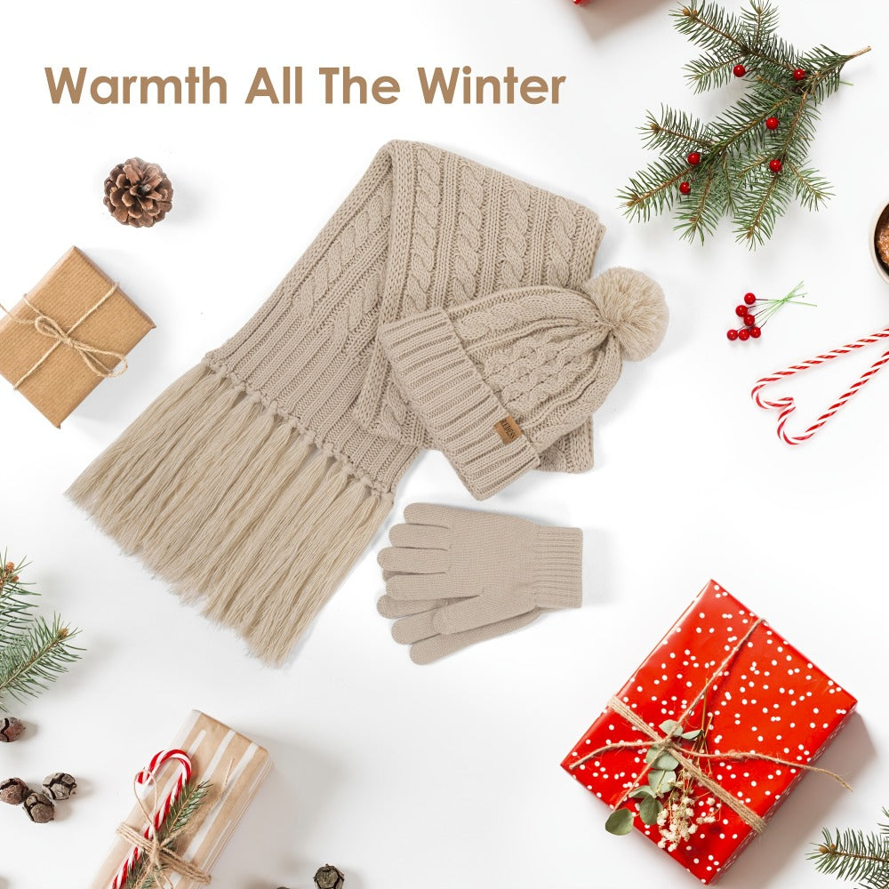 Winter Accessories Set – Winter Hat Scarf Gloves Set for Women 3 Piece Warm Suede Touch Coordinated Cold