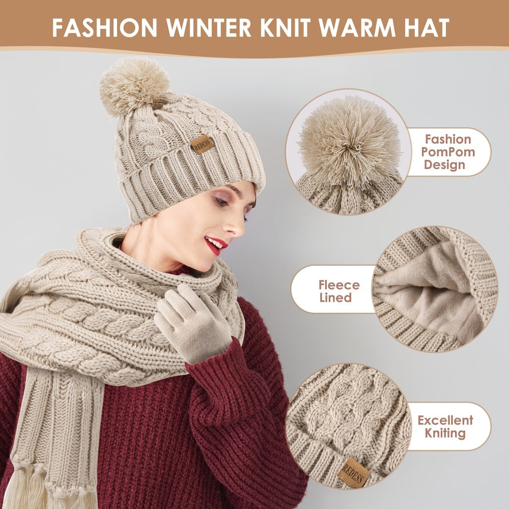 Winter Accessories Set – Winter Hat Scarf Gloves Set for Women 3 Piece Warm Suede Touch Coordinated Cold