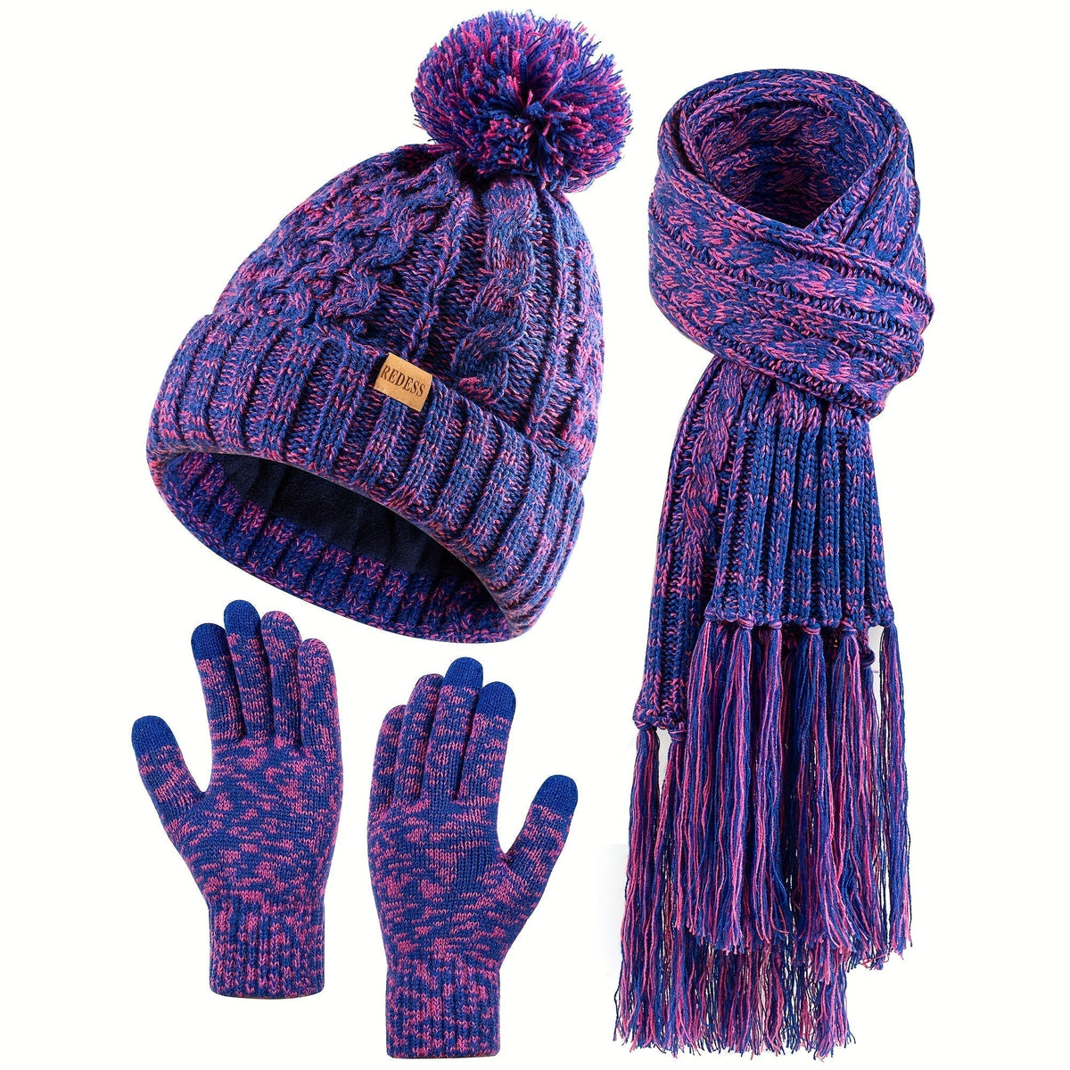 Winter Accessories Set – Winter Hat Scarf Gloves Set for Women 3 Piece Warm Suede Touch Coordinated Cold