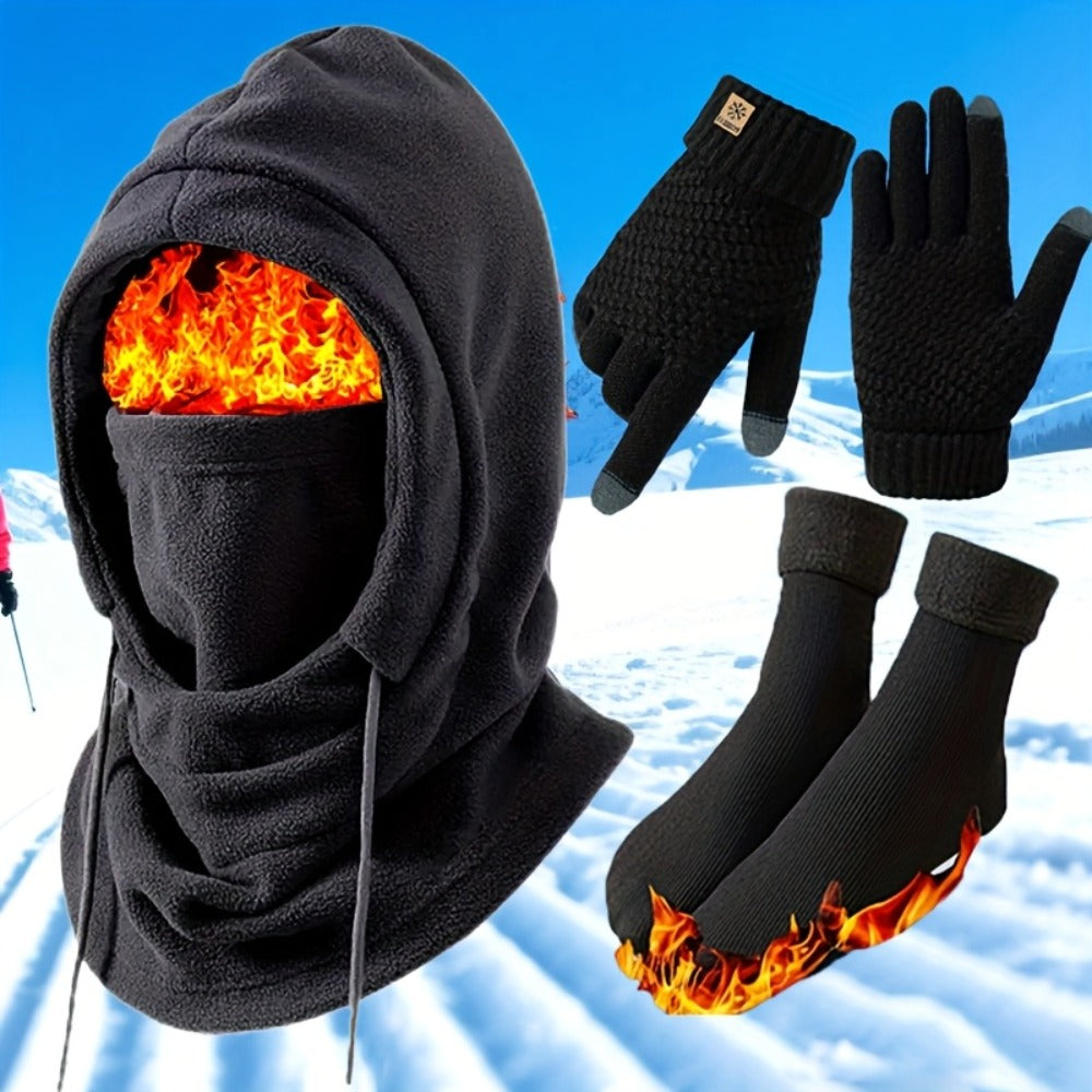 Winter Accessories Set – Men's Winter Hat & Gloves Set Warm Beanie Head Cover Neck Scarf Cold Weather