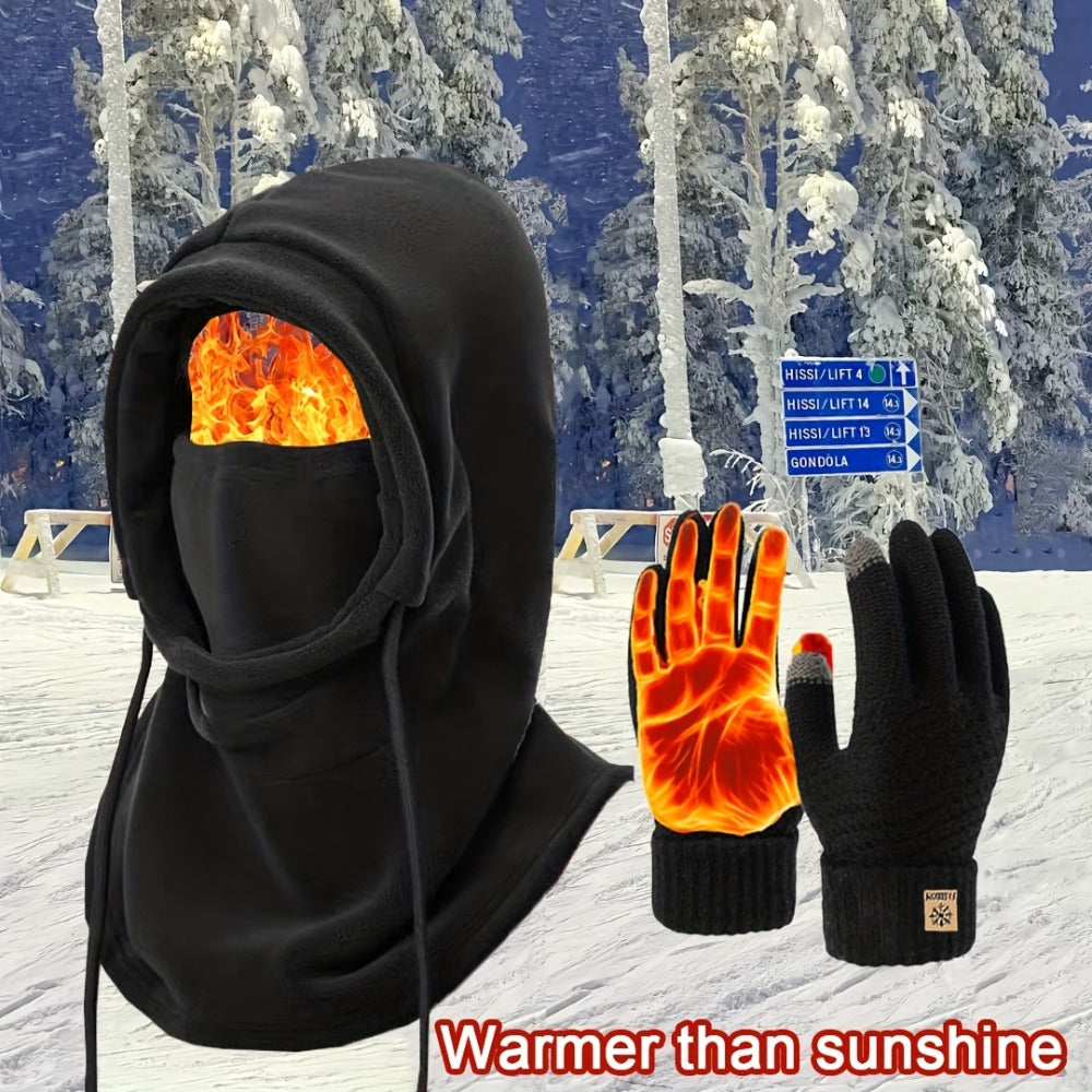 Winter Accessories Set – Men's Winter Hat & Gloves Set Warm Beanie Head Cover Neck Scarf Cold Weather