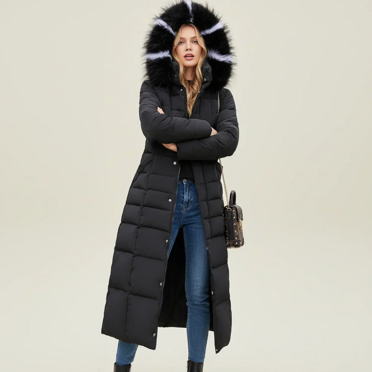 Warm Padded Long Down Coat for Women