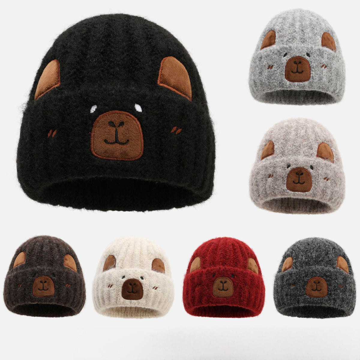 Women's Capybara Cartoon Wool Knitted Beanie, Autumn Winter Thickened Cold-proof Warm Hat