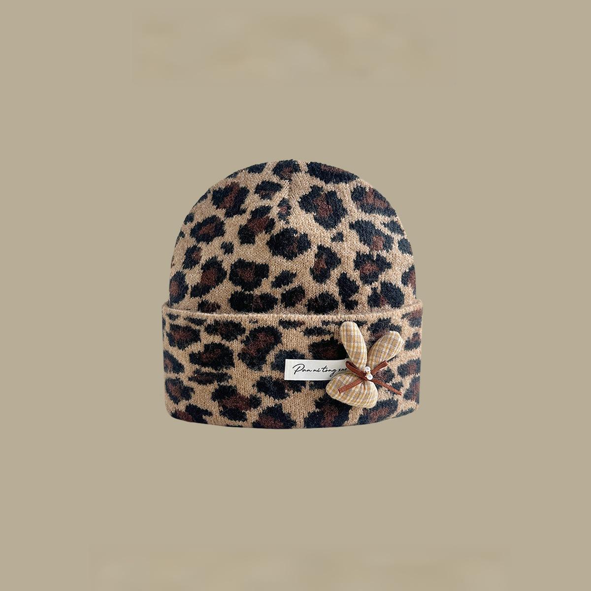 Women's Leopard Print Beanie with Ear Flaps